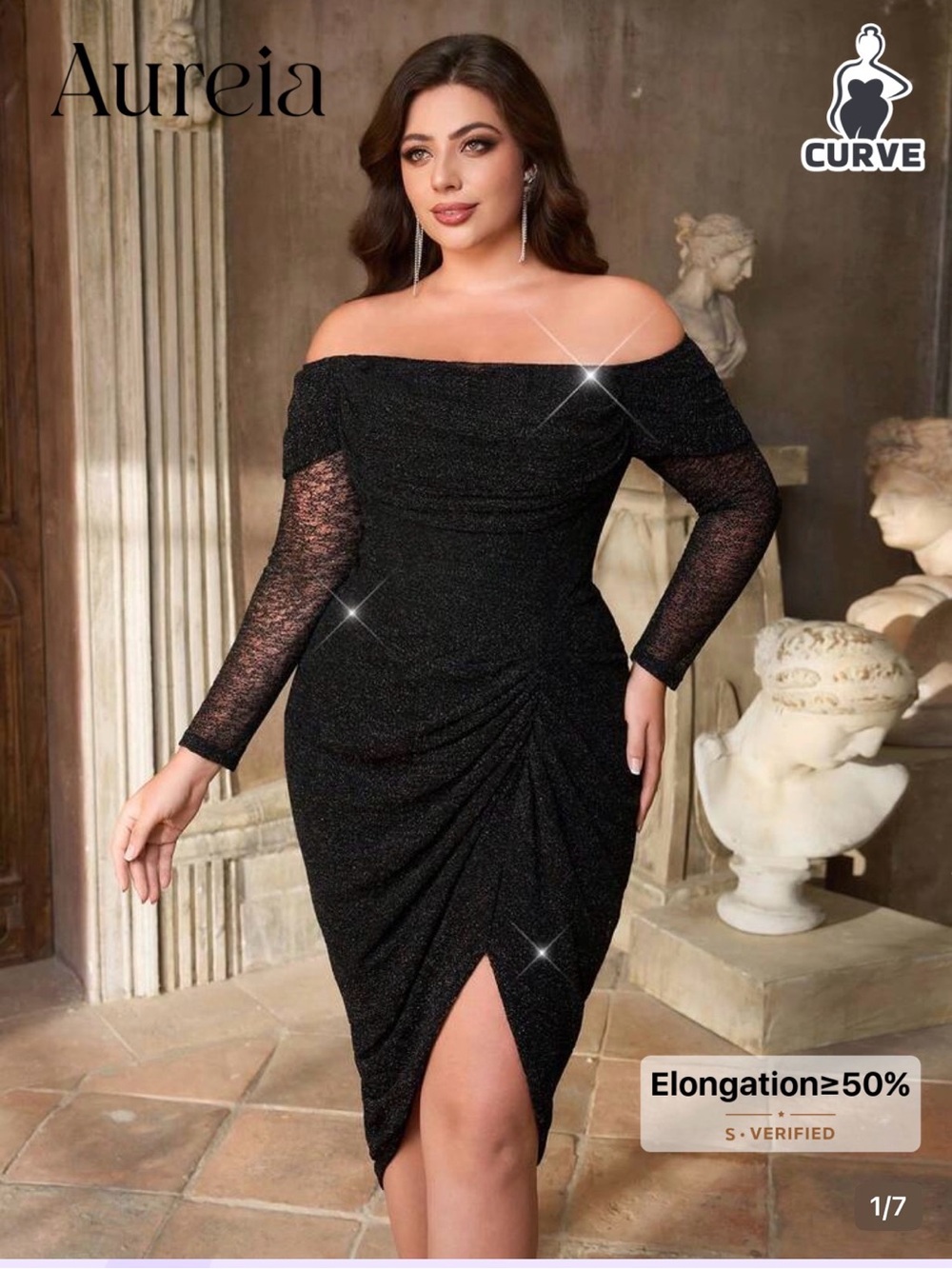 Aurelia Black Off-Shoulder Lace Sleeve Ruched Midi Dress